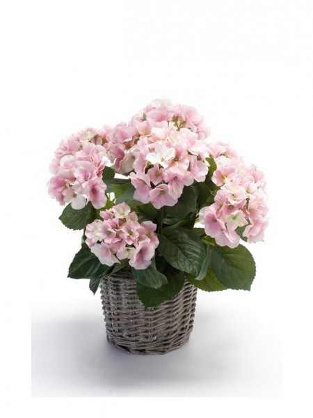 Hortensien Kunstblumenbusch pink im Korb 45 cm