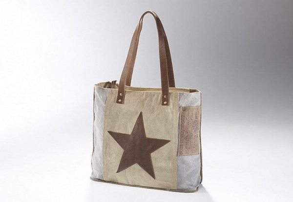 Brown Star - Canvas Vintage Tasche mit Lederhenkel