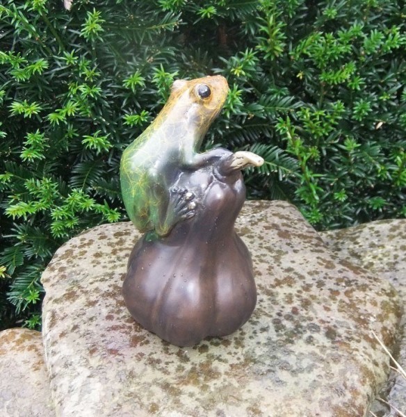 Wasserspaier-Regenwaldfrosch-auf-Kürbis-Bronzefigur