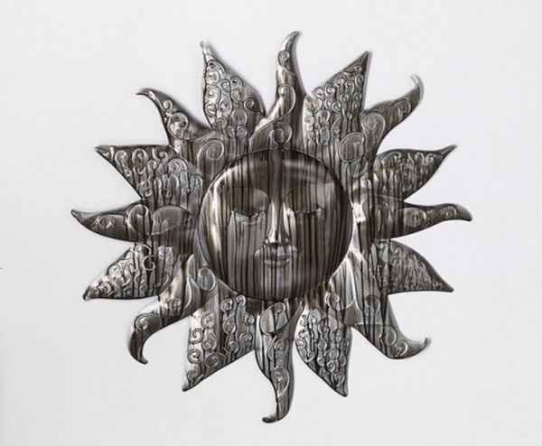 Wandbild Sonne aus Metall | Silberanthrazit