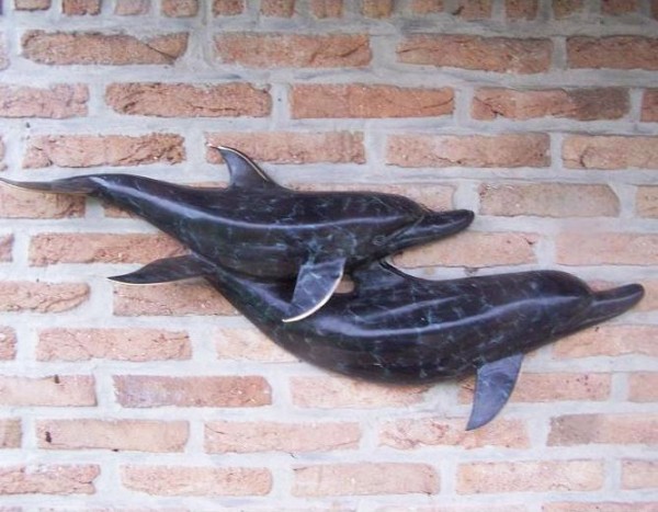 Wasserfountaine-Wasserspaier-zwei-Delphine-zum aufhaengen-Bronzefigur