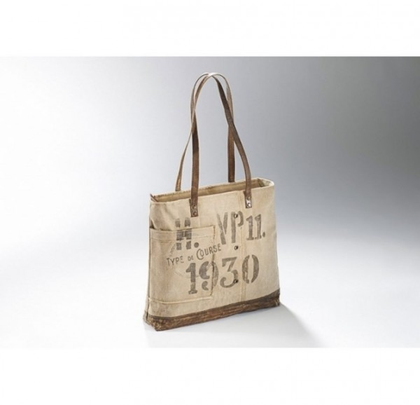 1930 - Canvas Vintage Tasche mit Lederhenkel