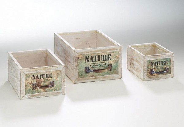 Schublade zum Beplfanzen Holz 3er Set - Nature