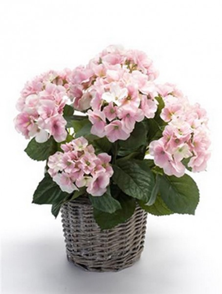 Hortensia rosa 20 cm | Kunstpflanze im Körbchen